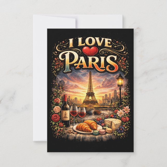 Carte De Remerciements I Love Paris (Devant)