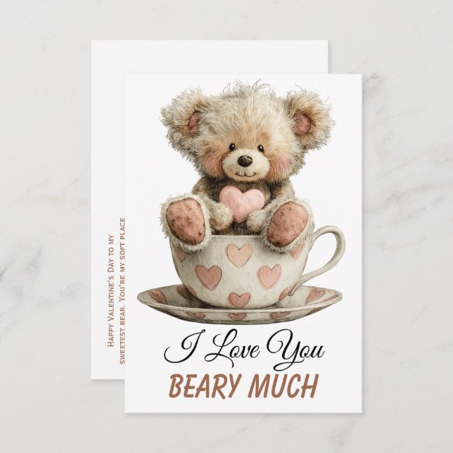 Carte De Remerciements I Love You Beary Much In Cup Postcard (Devant / Derrière)