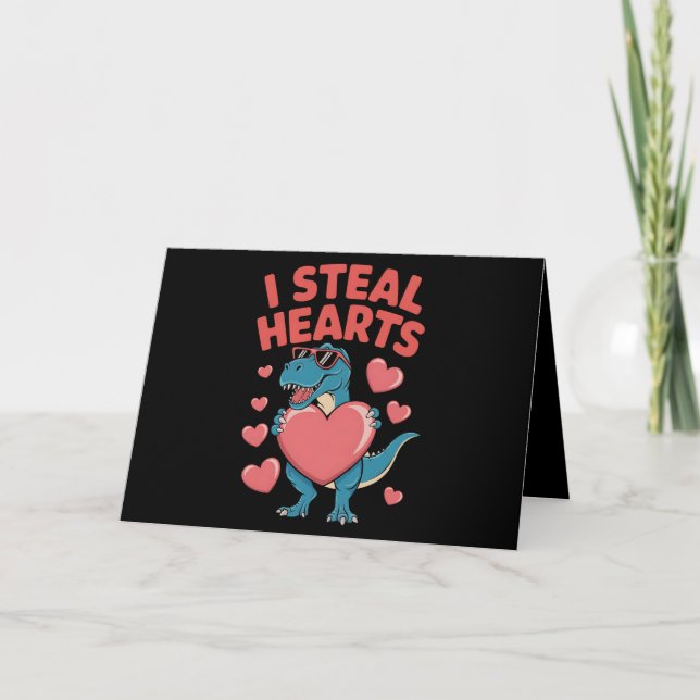 Carte De Remerciements I Steal Hearts T Rex Dinosaur Saint Valentin (Devant)