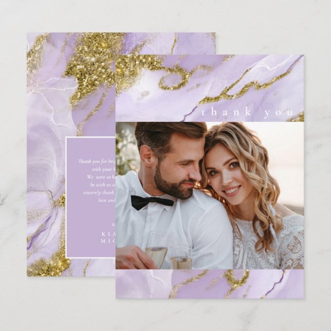 Carte De Remerciements ID Abstrait Lavande d'encre Lux990 (Devant / Derrière)