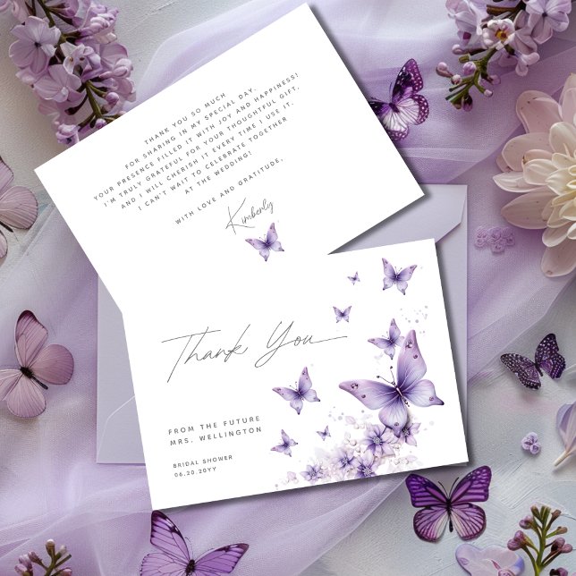 Carte De Remerciements Il me donne des papillons violets : Baby Shower po (Créateur téléchargé)