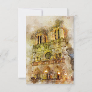 Carte De Remerciements Illustration aquarelle Notre-Dame Cathédrale Paris