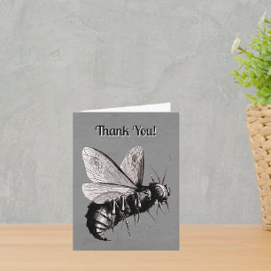 Carte De Remerciements Illustration d'abeille noire gothique crâne os cro