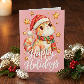 Carte De Remerciements Illustration de chat de Noël mignon avec charme fe