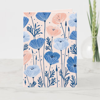Carte De Remerciements Illustration de coquelicots roses et bleus