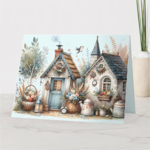 Carte De Remerciements Illustration de Cottages Haven Floral Homes