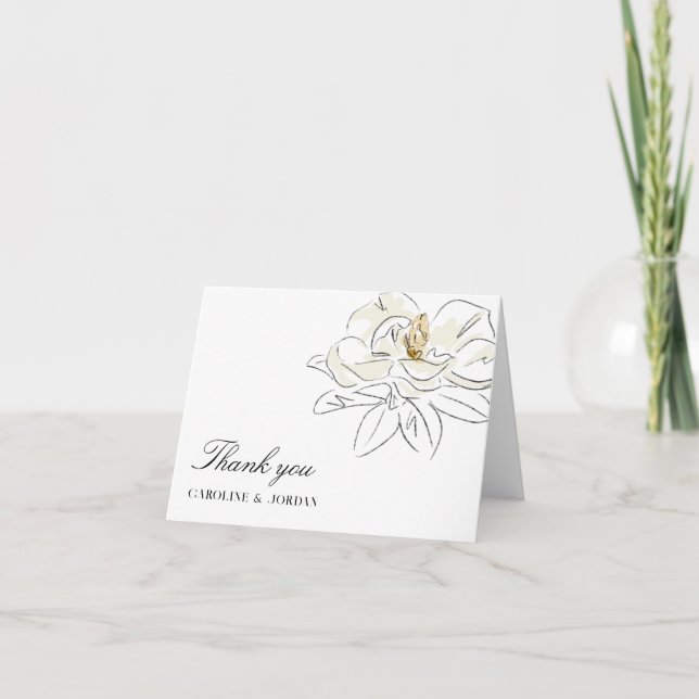 Carte De Remerciements Illustration de Magnolia blanc Mariage minimal mod (Devant)
