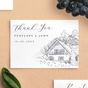 Carte De Remerciements Illustration de mariage élégante de vignoble vinta
