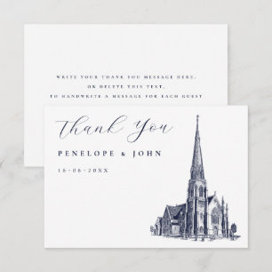 Carte De Remerciements Illustration de mariage élégante d'église vintage