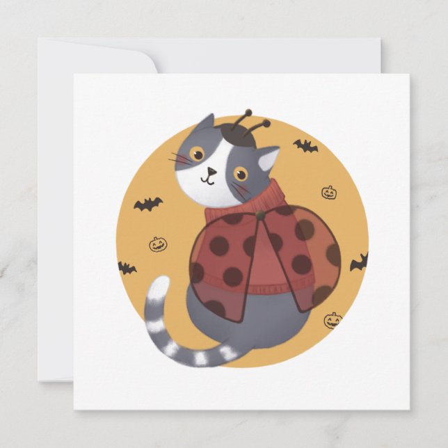 Carte De Remerciements Illustration d'Halloween : Ladybug Cat (Devant)