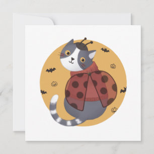 Carte De Remerciements Illustration d'Halloween : Ladybug Cat