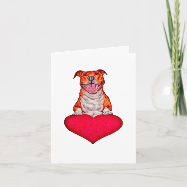 Carte De Remerciements Illustration du coeur de l'amour Pit Bull souriant (Devant)