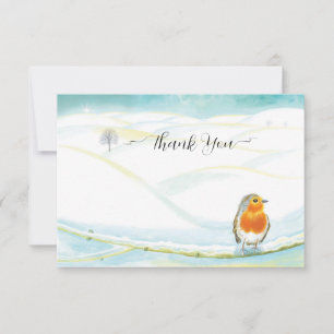 Carte De Remerciements Illustration du paysage de Red Robin Bird & Winter