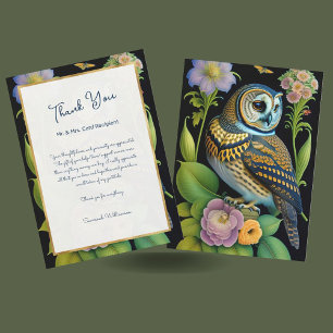 Carte De Remerciements Illustration florale de hibou vert personnalisée
