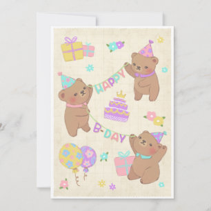 Carte De Remerciements Illustration Joyeux Anniversaire Ours en Peluche