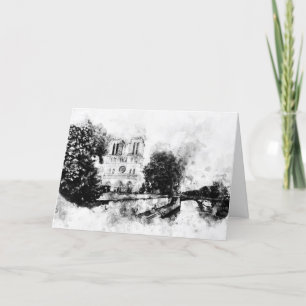 Carte De Remerciements Illustration monochrome de la cathédrale Notre-Dam