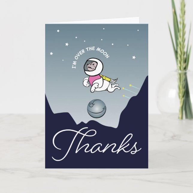 Carte De Remerciements I'm Over the Moon Dog in Space (Devant)