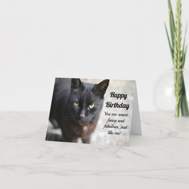 Carte De Remerciements Image de chat noir avec Joyeux anniversaire (Devant)