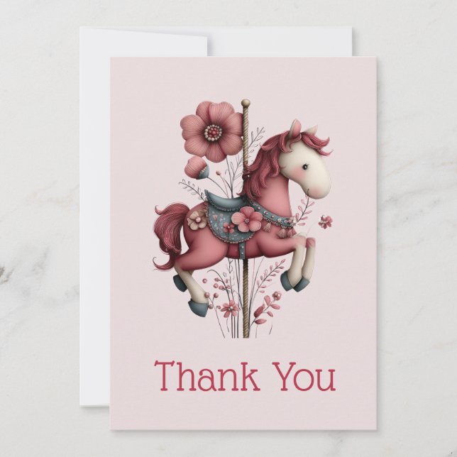 Carte De Remerciements Image de cheval de carrousel fantaisiste (Devant)