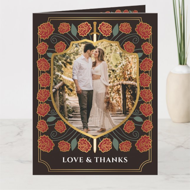 Carte De Remerciements Imaginaire médiéval de l'épée et du bouclier Maria (Devant)