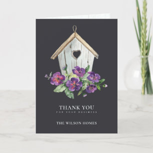 CARTE DE REMERCIEMENTS IMMOBILIER FLORAL NOIR RUSTIQUE BIRDHOUSE REALTOR