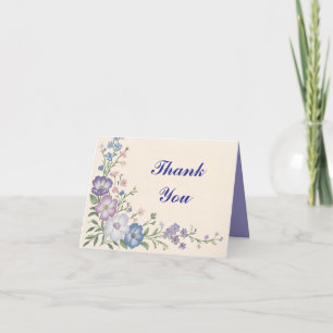 Carte De Remerciements Imprimé floral botanique violet pastel, blanc et b