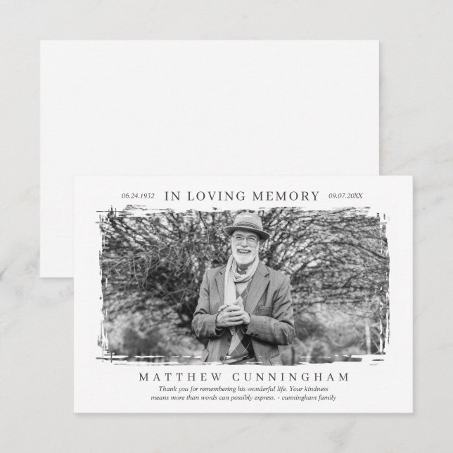 Carte De Remerciements In Love Mémoire Mémorial Photo simple moderne (Devant / Derrière)