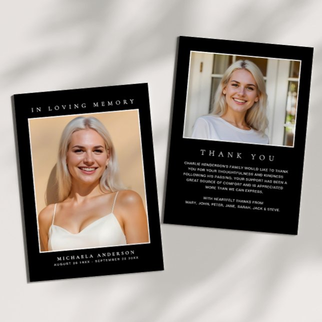 Carte De Remerciements In Love Memory 2-Photo Simple Mémorial Moderne (Créateur téléchargé)