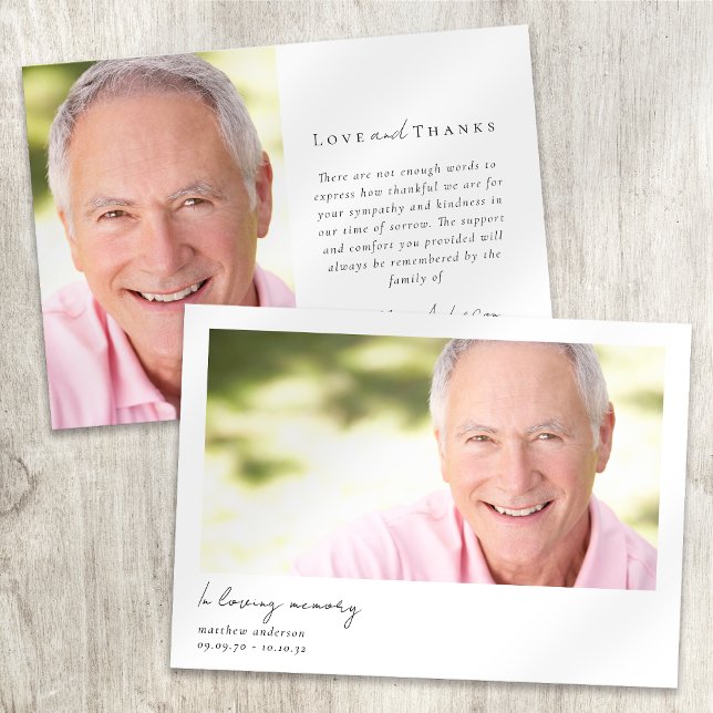 Carte De Remerciements In Love Memory Modern Minimal Photo Bereavement (Créateur téléchargé)