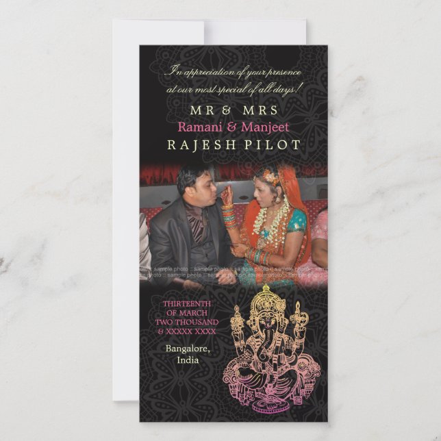 Carte De Remerciements India Indian Wedding Thank You Photo Cards (Devant)