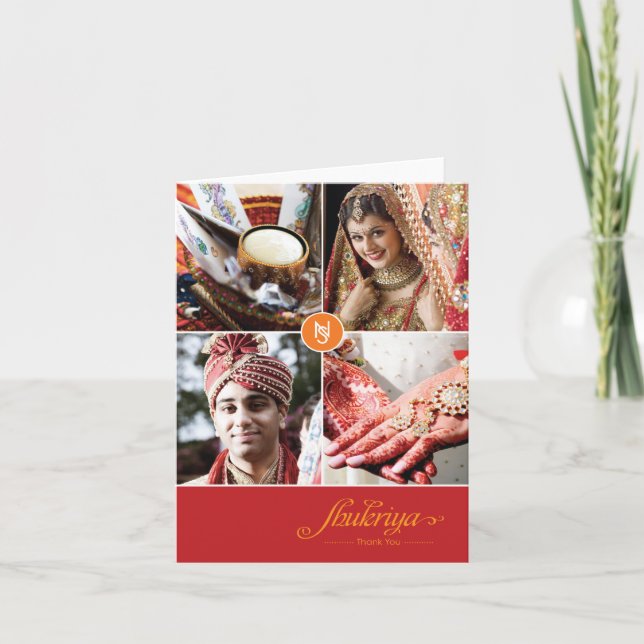 Carte de remerciements indien de photo du mariage (Devant)