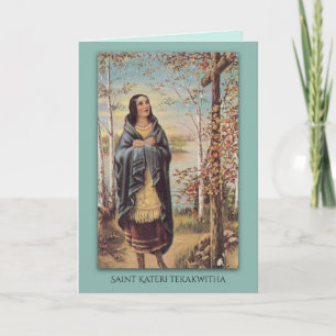 Carte De Remerciements Indien de St. Kateri Tekakwitha avec Croix du Rosa