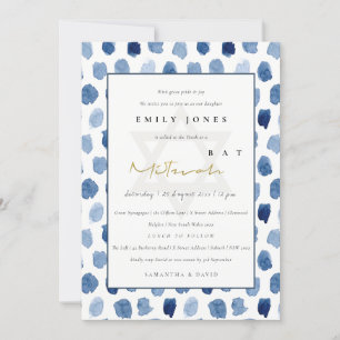 CARTE DE REMERCIEMENTS INDIGO BLEU EAU COULEUR POINTS BAT BAR MITZVAH INV