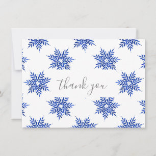 Carte De Remerciements Indigo Blue Watercolor Snowflake Motif