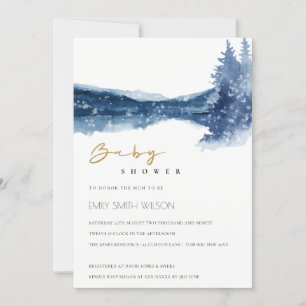 CARTE DE REMERCIEMENTS INDIGO INK BLUE MOUNTAIN LAKE BABY SHOWER INVITATI