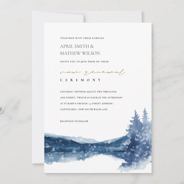 CARTE DE REMERCIEMENTS INDIGOBLUE MOUNTAIN LAKE NEIGE VOW RENOUVELLAL INV (Devant)