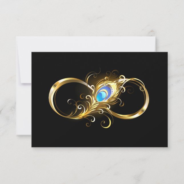 Carte De Remerciements Infini avec plume de paon dorée (Devant)