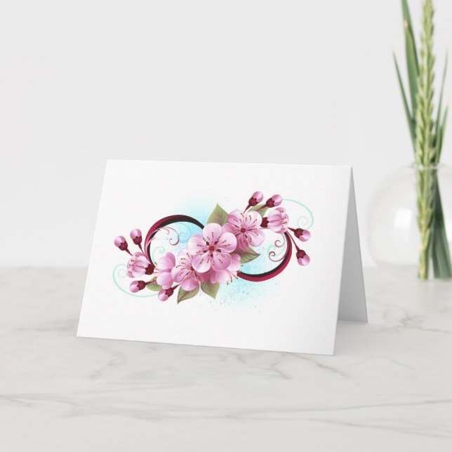 Carte De Remerciements Infinité avec les fleurs Sakura (Devant)