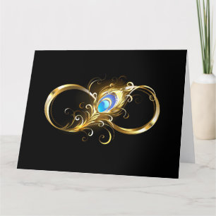 Carte De Remerciements Infinité avec plume de paon doré