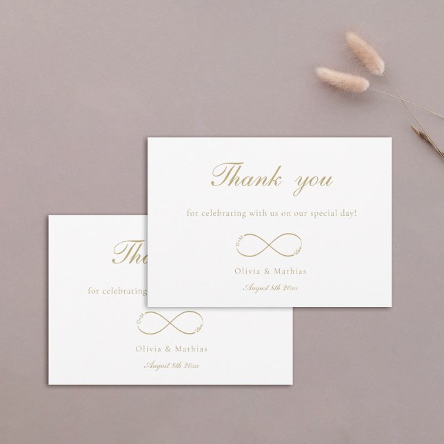 Carte De Remerciements Infinity Love Monogram Elegant Mariage blanc or (Créateur téléchargé)
