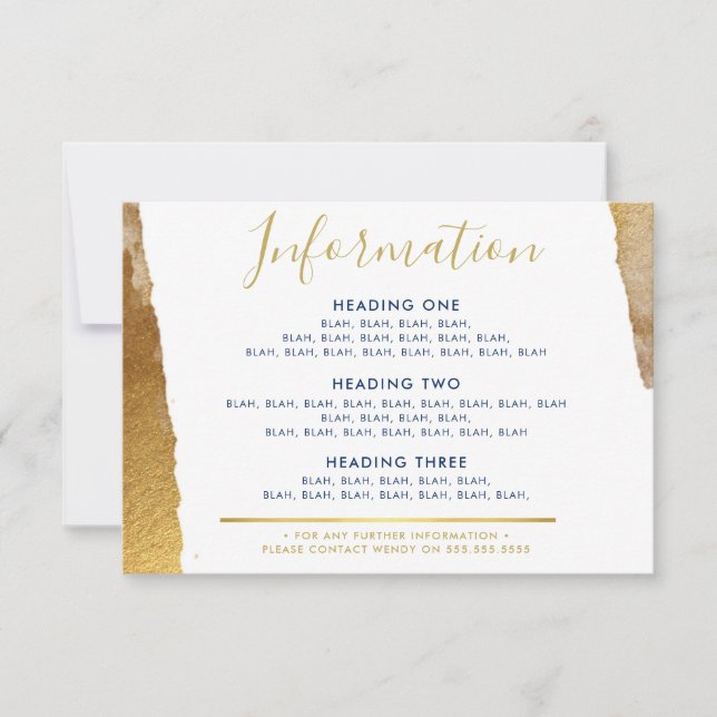 Carte De Remerciements INFORMATION ENCLOS moderne luxe doré or bleu (Devant)