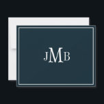 Carte De Remerciements Initiales monogrammes de la marine et blanc plats<br><div class="desc">Arrière - plan bleu marine avec initiales monogrammées blanches carte de remerciements plat. Il s'agit de cartes à billets plats. Si vous voulez les cartes pliées,  allez au bas de la page où il est dit "Transférer cette conception" et sélectionnez cartes de remerciements pliées.</div>