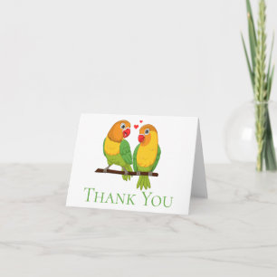 Carte De Remerciements Inséparables Dessin Animé Vert Jaune Oiseaux d'Amo