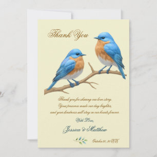 Carte De Remerciements Inséparables Pastel d'Ivoire Oiseaux Bleus Romanti