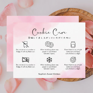 Carte De Remerciements Instructions de soin de cookies Rose Aquarelle Mig