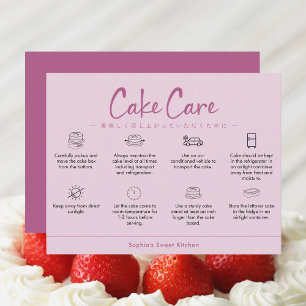 Carte De Remerciements Instructions de soin de gâteau minimaliste rose