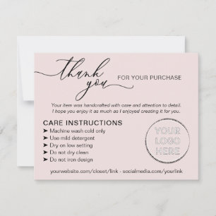 Carte De Remerciements Instructions de soin élégantes et roses pour les p