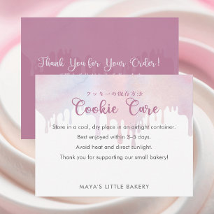Carte De Remerciements Instructions de soin pour cookies roses pastel dég