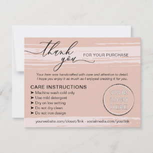 Carte De Remerciements Instructions de soins pour petites entreprises ros