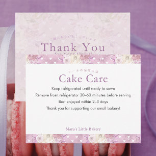 Carte De Remerciements Instructions d'entretien de gâteau floral élégant 